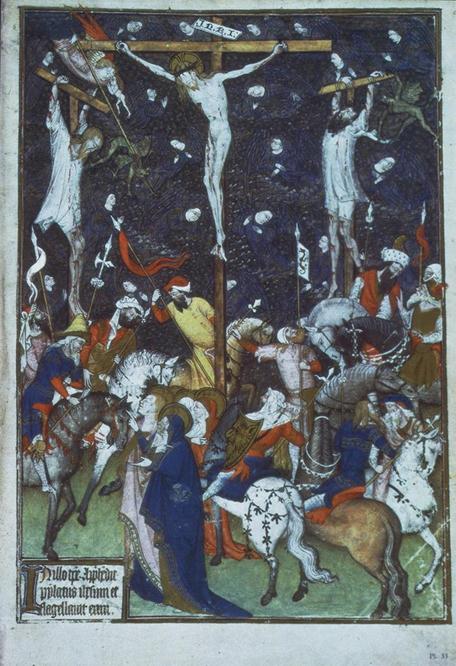 Figure 1. Rohan Master 15th century, Rohan Hours: ms. Lat. 9471: fol. 27: Crucifixion  1418-25, Book of Hours, Biblioteque nationale de France